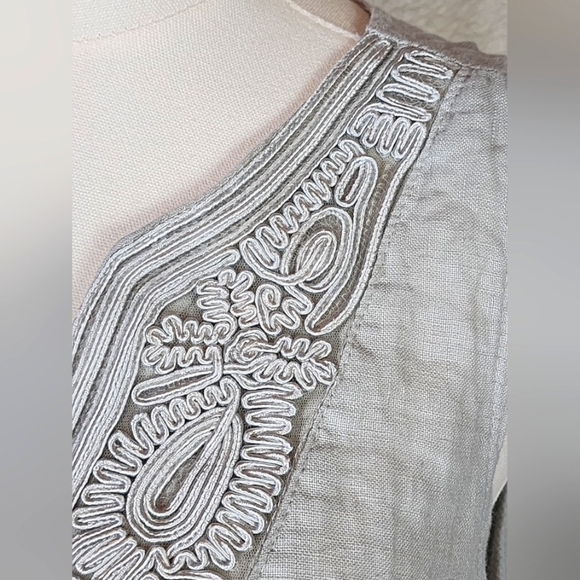 Lina Tomei Italian Linen Dress Gray Embroidered Boho Sleeveless M Made Italy - Picture 7 of 9